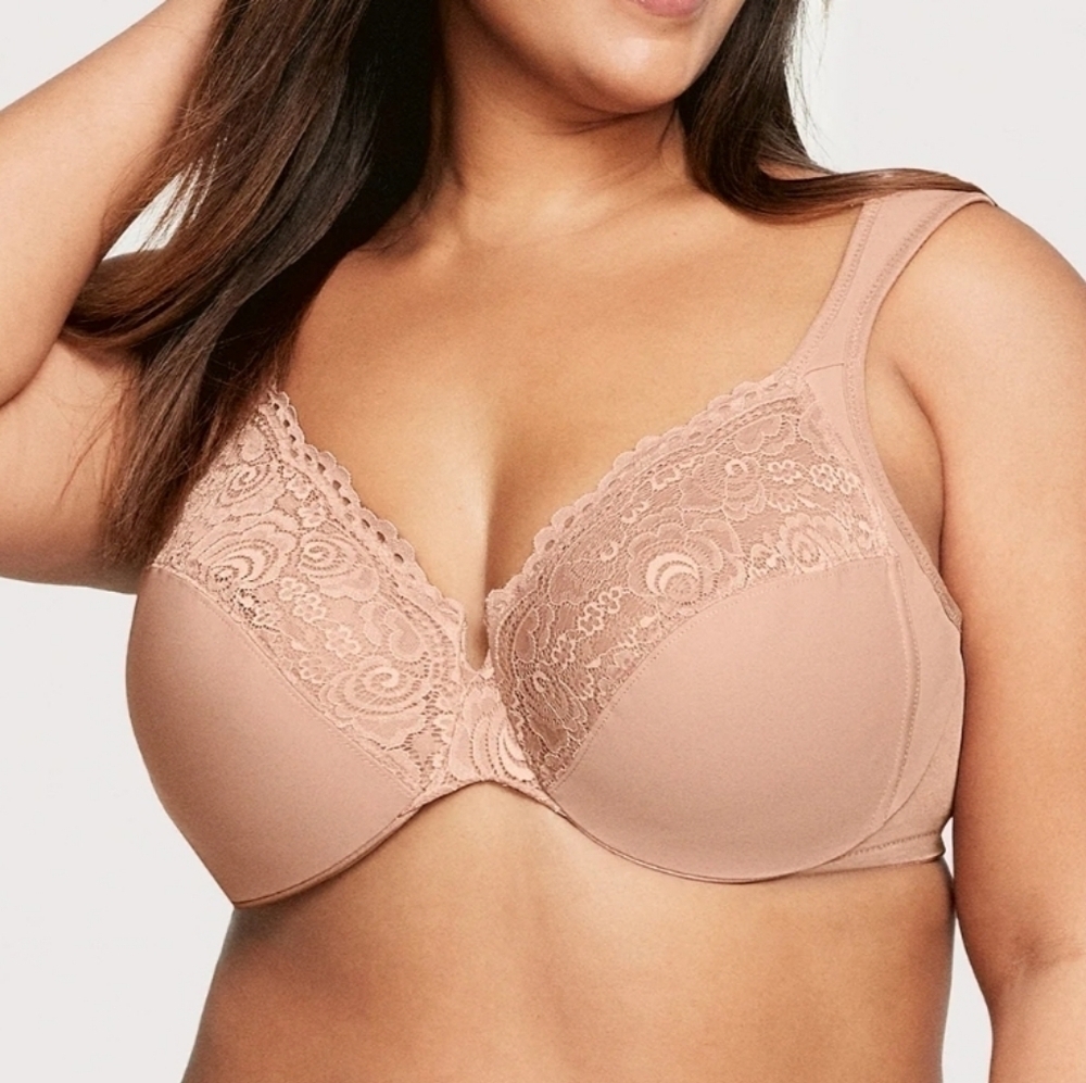 Glamorise Low Cut WonderWire Lace Bra | style 1240 | Cappuccino